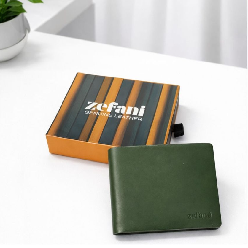 Zefani Premium Genuine Leather Bi-Fold Wallet with Card Slots & Coin Pouch - Green