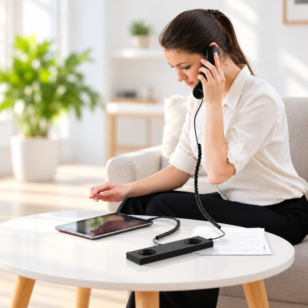 Porodo Retro Phone Handset - USB-C Mobile Phone Receiver, Classic Telephone Handset, Black
