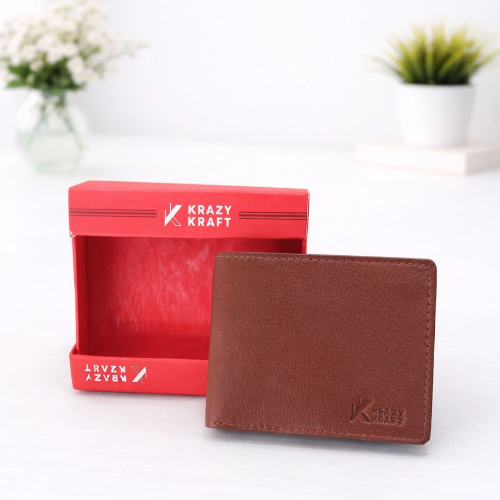 KRAZY KRAFT GT-003 Premium Men’s Leather Wallet - Brown
