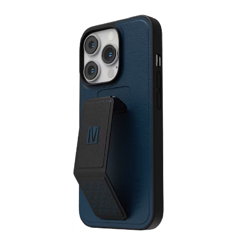 Levelo Morphix Gripstand iPhone 14 Pro PU Leather Case - Storm Blue