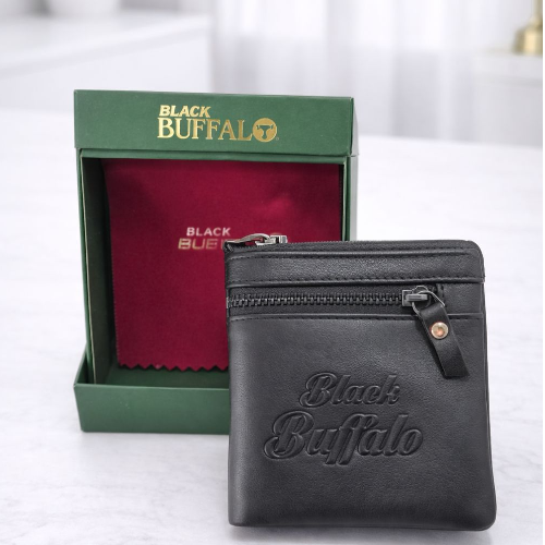 Black Buffalo Premium Leather Card Holder Wallet - Black