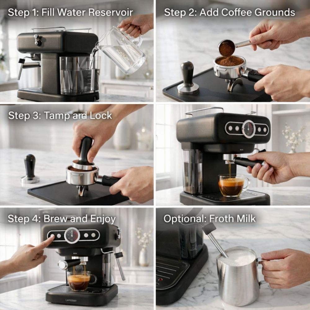 LePresso Retro Barista Espresso Machine – Coffee Maker with Milk Frother & Boiler