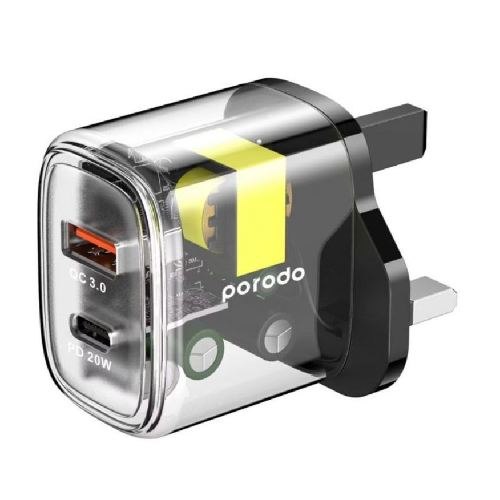 Porodo Dual Transparent Charger 18W UK - Black