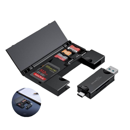 Porodo Blue 2 in 1 Card Reader with Card Holder