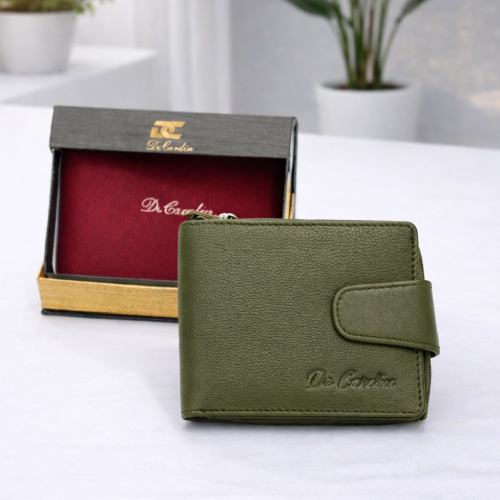 DeCardin Men’s Leather Bi-Fold Wallet with Zipper Coin Pocket - Green