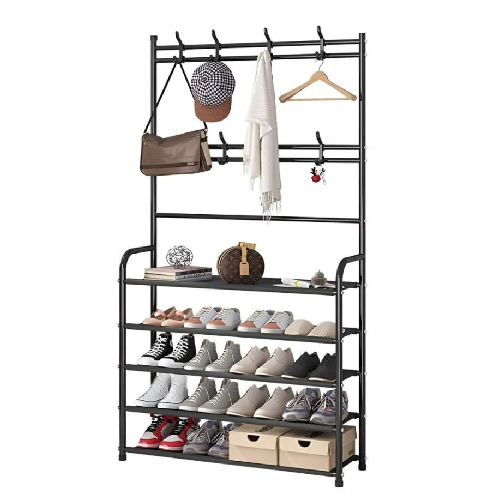 5-Tier Shoes Rack Coat Hanger - Black