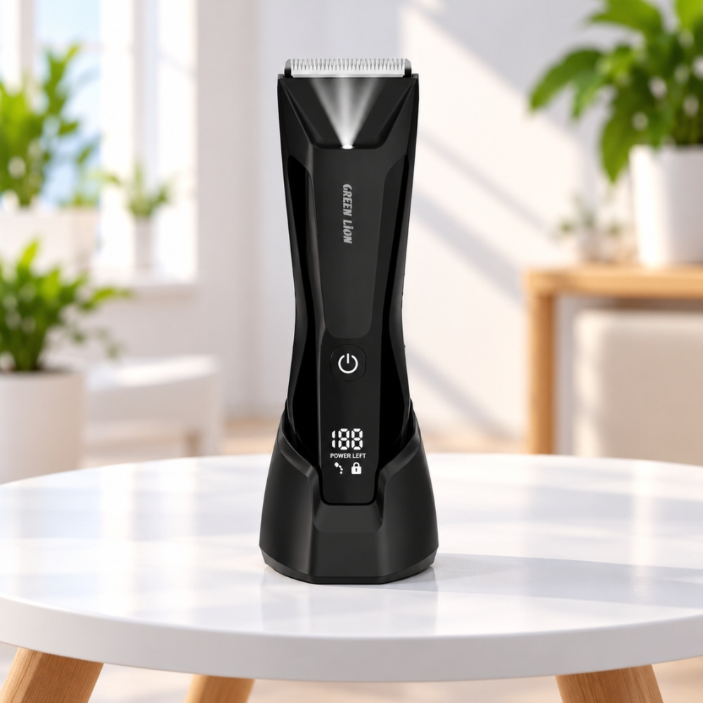 Green Lion Body Trimmer – Sensitive Pro, Ceramic Blade, 6500RPM, IPX7 Waterproof, 600mAh - Black