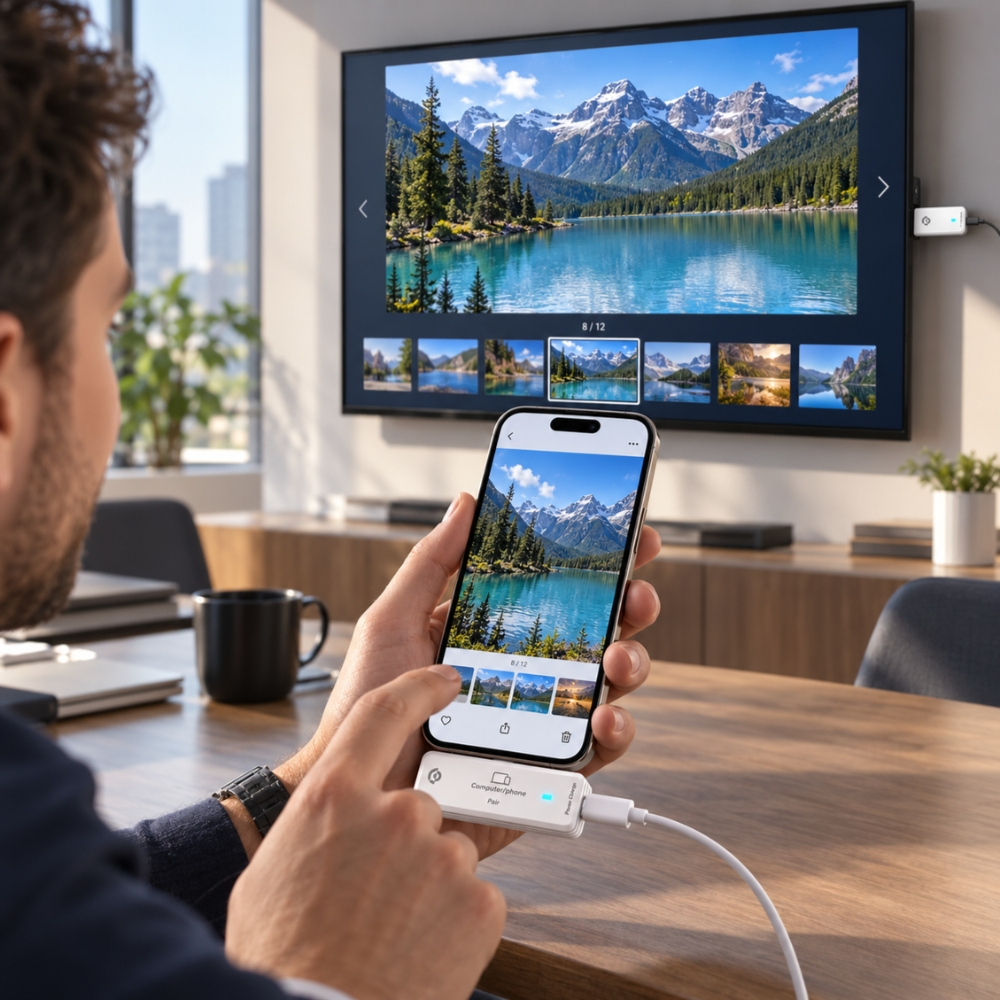 Powerology AIROMA USB-C to HDMI Wireless Adapter, Wireless Display & Screen Mirroring, 1080P 60Hz, 50m - White