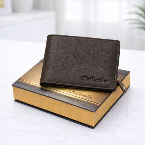 DeCardin Premium Zipper Bi-Fold Leather Wallet for Men -Brown