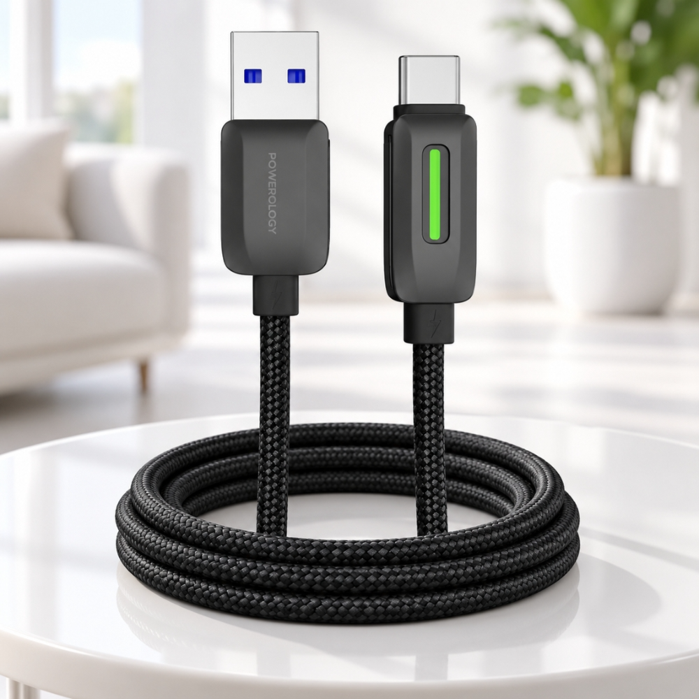 Powerology 12W USB-A to USB-C Braided Cable 1.2M – Black