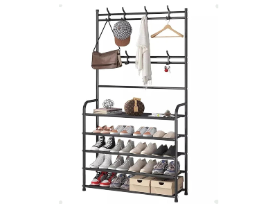 5-Tier Shoes Rack Coat Hanger - Black
