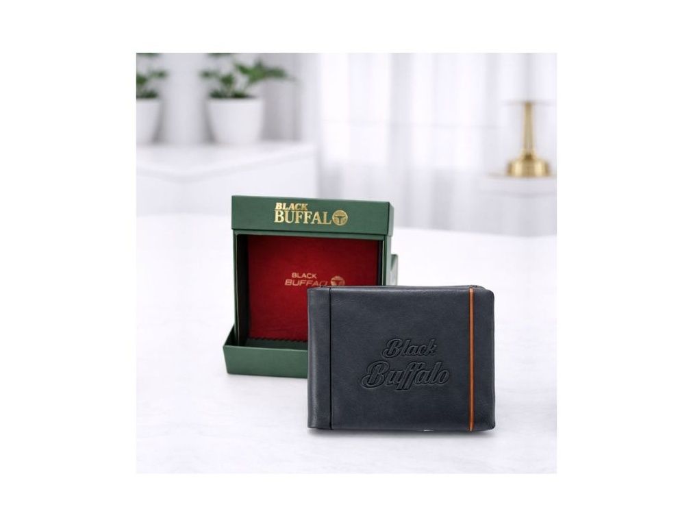 Black Buffalo Premium Leather Bi-fold Wallet - Blue