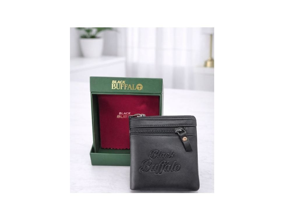 Black Buffalo Premium Leather Card Holder Wallet - Black