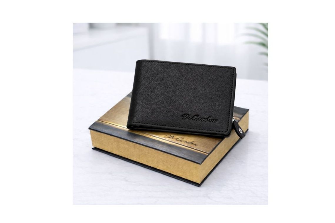 DeCardin Premium Zipper Bi-Fold Leather Wallet for Men - Black