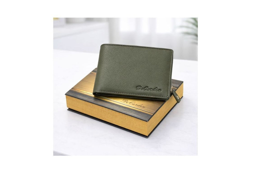 DeCardin Premium Zipper Bi-Fold Leather Wallet for Men - Green