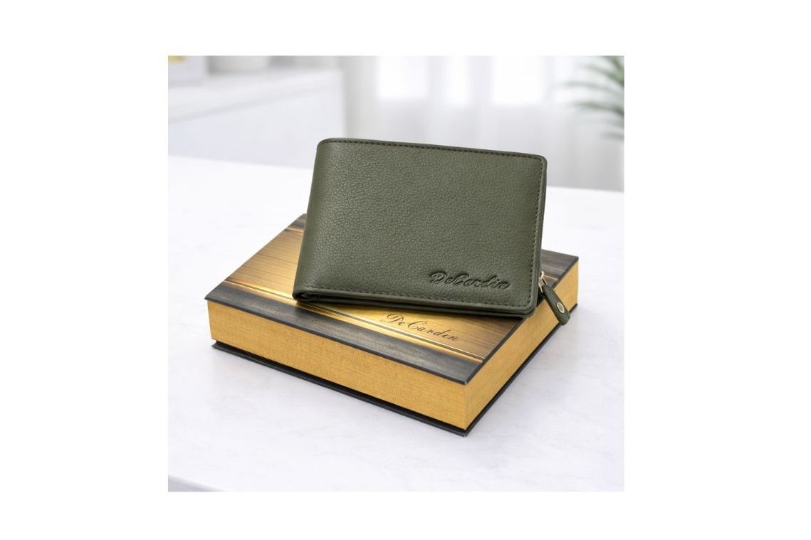 DeCardin Premium Zipper Bi-Fold Leather Wallet for Men - Green