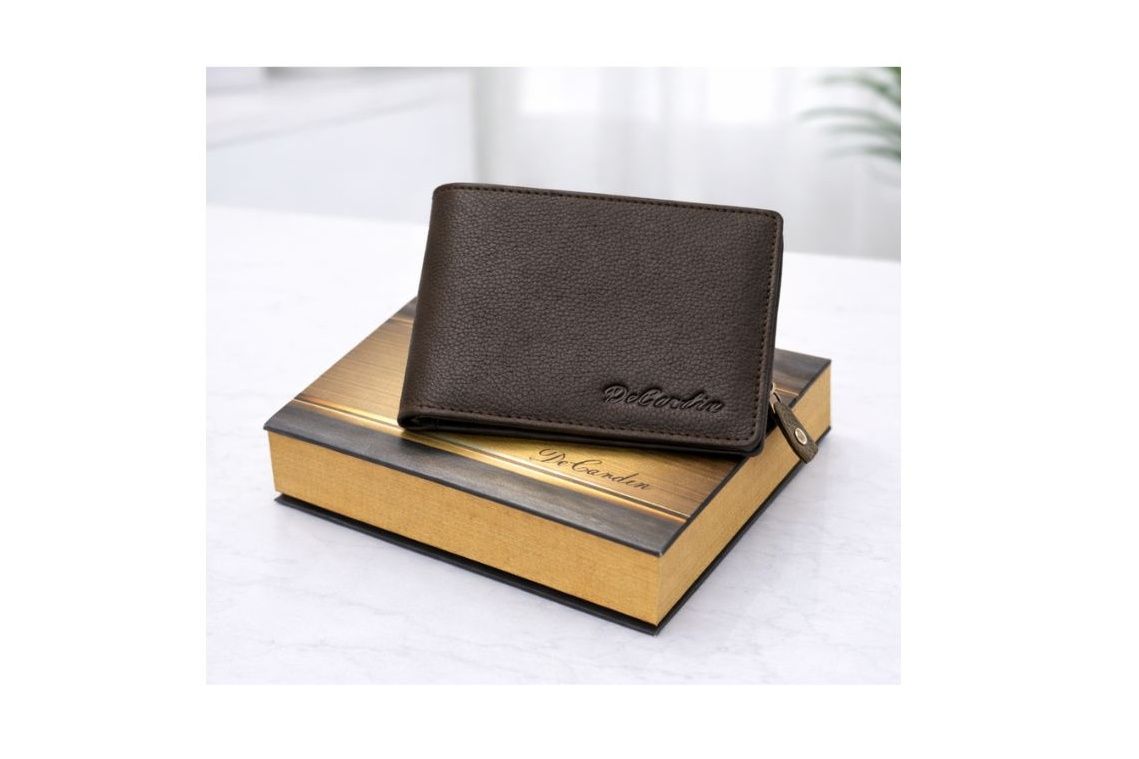 DeCardin Premium Zipper Bi-Fold Leather Wallet for Men -Brown