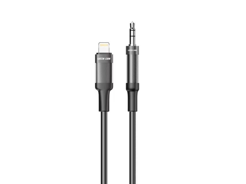 Green Lion Lightning to AUX Braided Cable 1M - Black