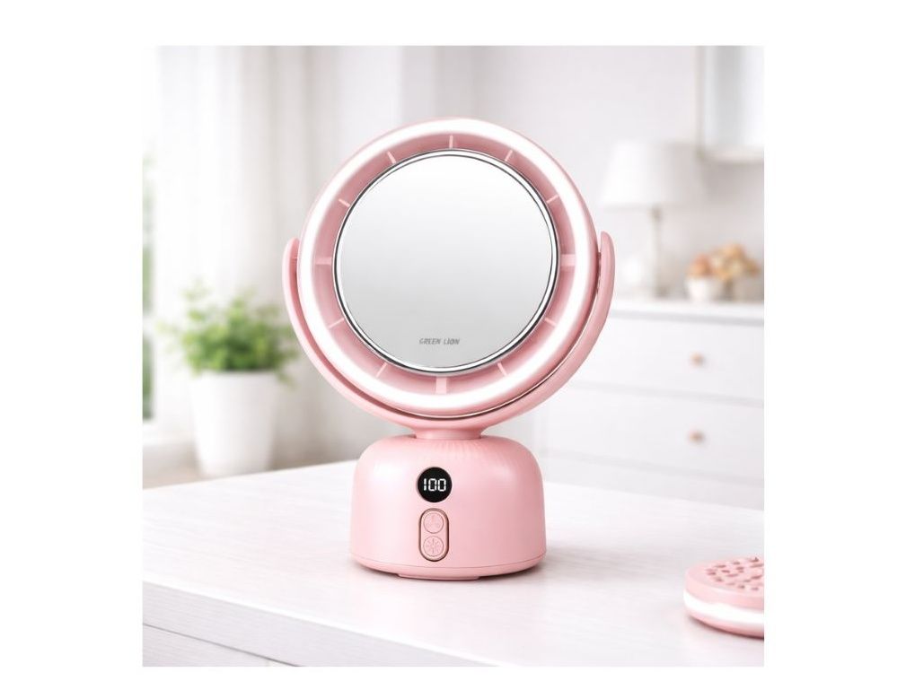 LED Makeup Mirror with Fan – Green Lion Vanity Mirror with Light Pink