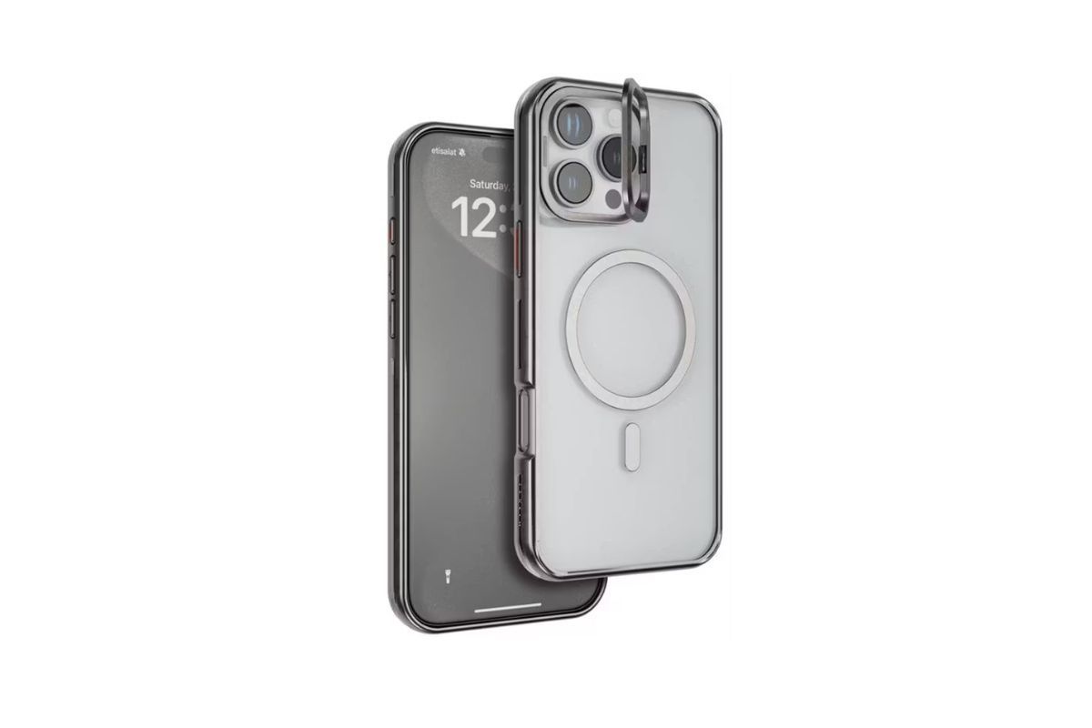 Levelo Elio PC Case with Camera Ring Stand for iPhone 16 Pro - Titanium
