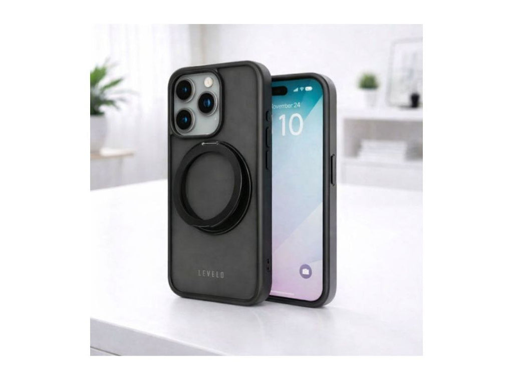 iPhone 15 Pro MagSafe Case with Kickstand – Levelo Ringo Cover Black