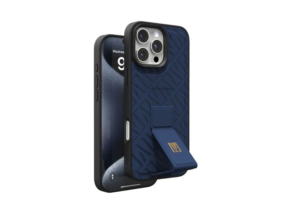 Levelo Morphix Cuero Gripstand Case for iPhone 16 Pro Max-Blue