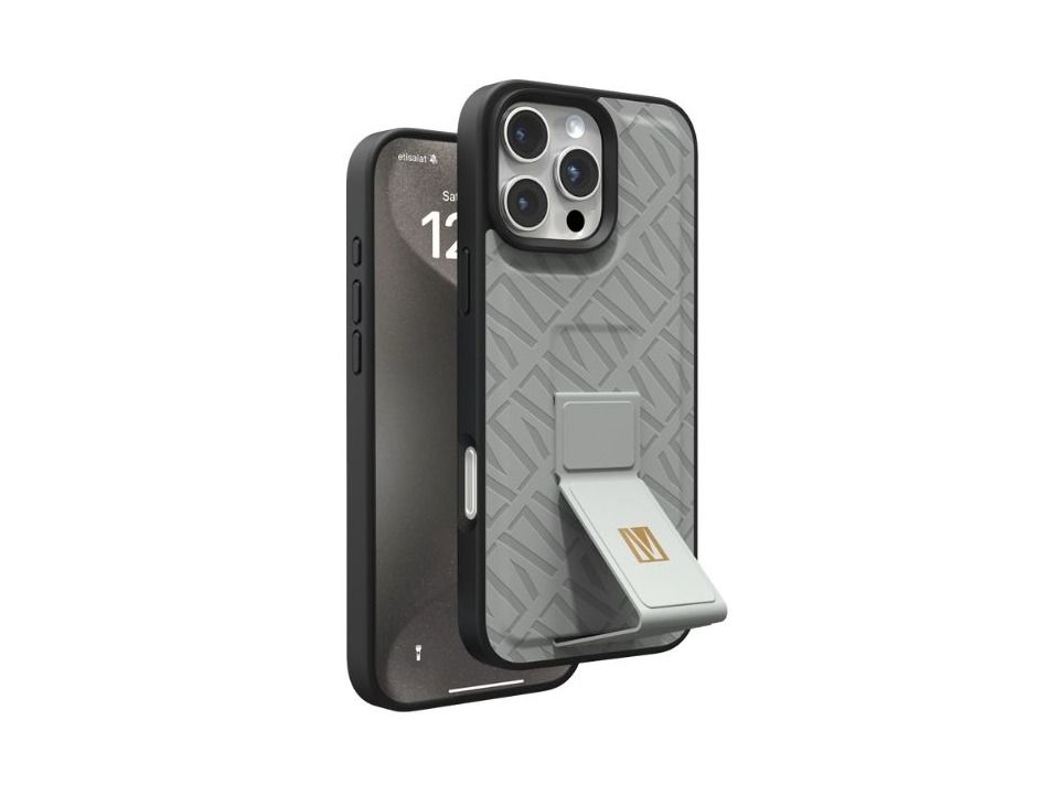 Levelo Morphix Cuero Gripstand Case for iPhone 16 Pro Max-Grey
