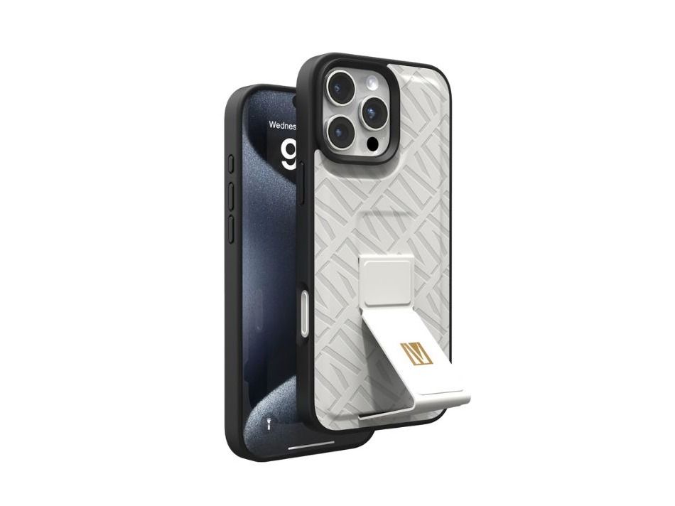 Levelo Morphix Cuero Gripstand Case For Iphone 16 Pro Max-white