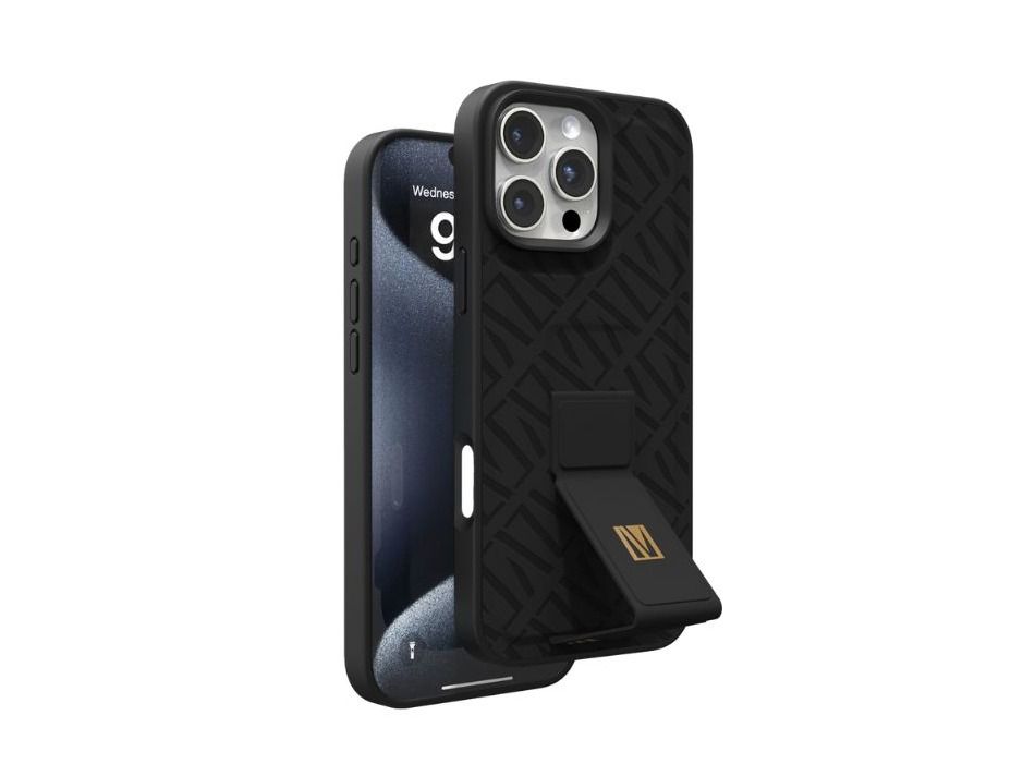 Levelo Morphix Cuero Gripstand Case For iPhone 16 Pro-Black