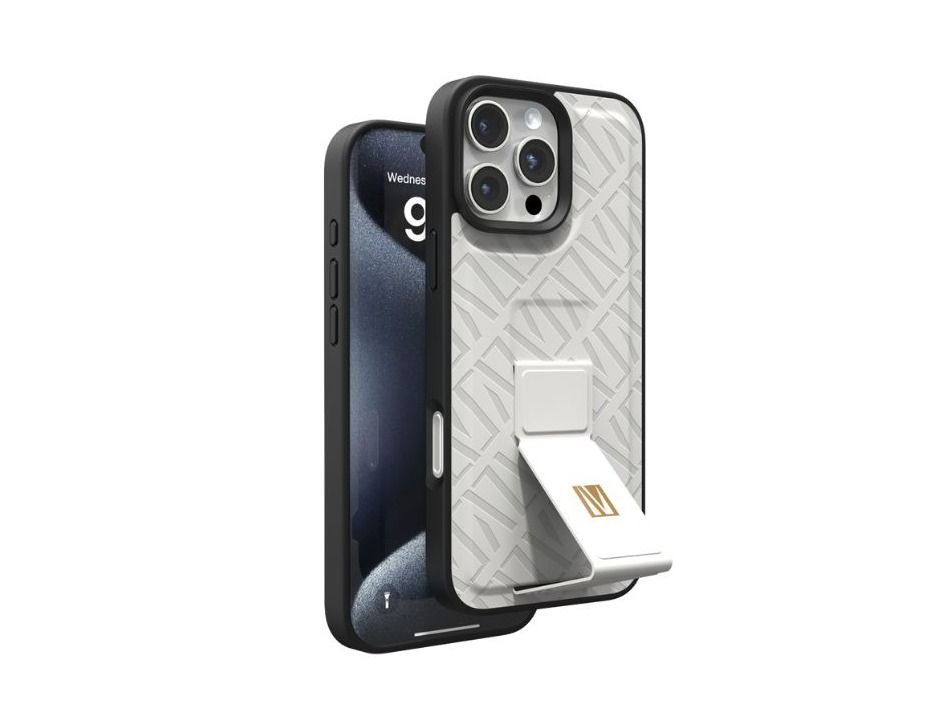 Levelo Morphix Cuero Gripstand Case For iPhone 16 Pro-White