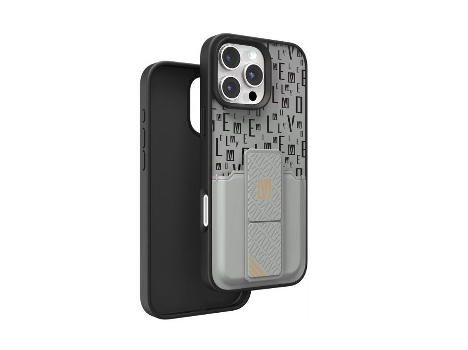 Levelo Morphix Gripstand Case With Cardholder For iPhone 16 Pro Max-Grey