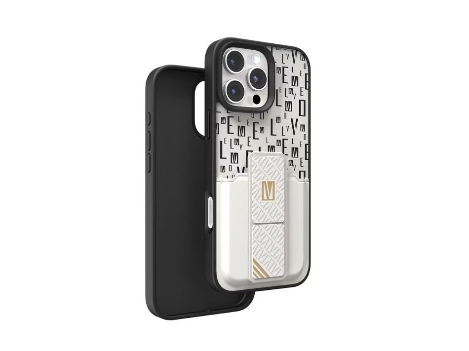 Levelo Morphix Gripstand Case With Cardholder For iPhone 16 Pro Max-White