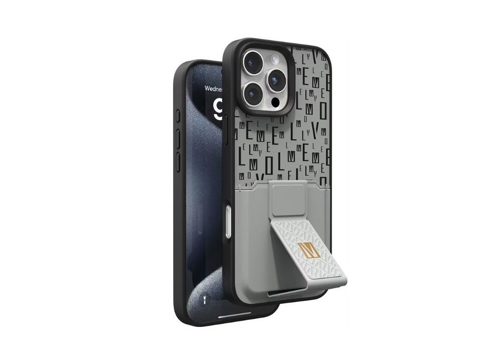 Levelo Morphix Gripstand Case with Cardholder for iPhone 16 Pro-Grey