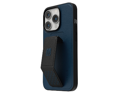 Levelo Morphix Gripstand iPhone 14 Pro PU Leather Case - Storm Blue
