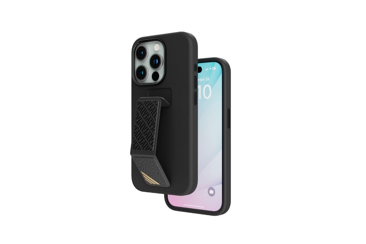 Levelo Morphix Silicone Case With Leather Grip For iPhone 15 Pro Max - Black