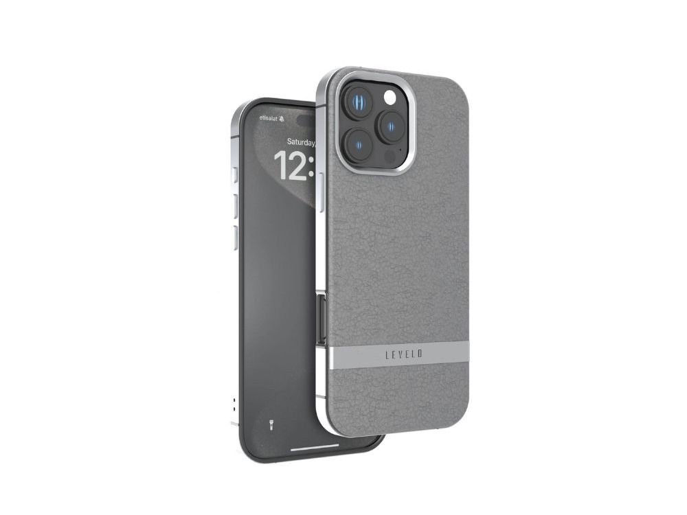 Levelo Pelle Leather Case for iPhone 16 Pro - Gray