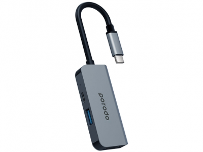 Porodo 3 In 1 Aluminum Usb-C Hub - Grey