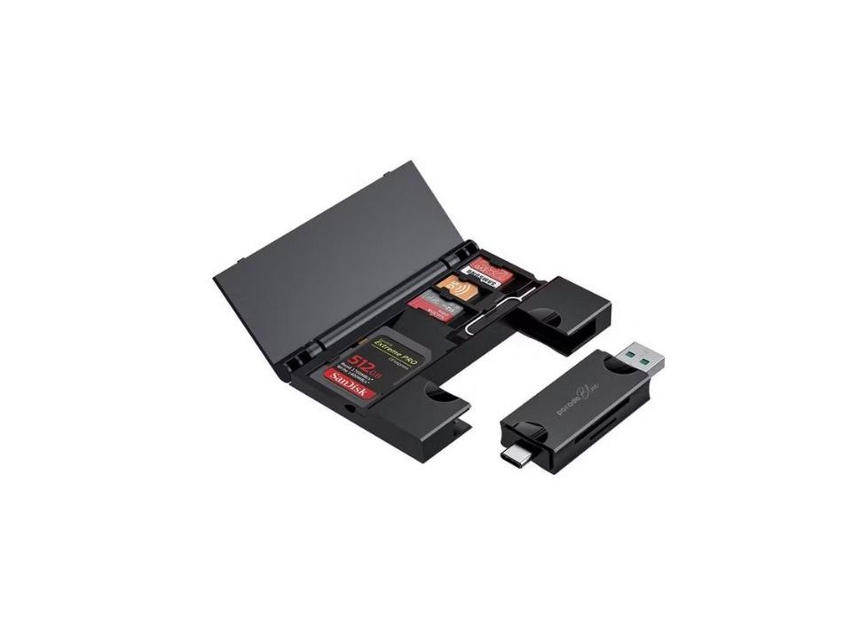 Porodo Blue 2 in 1 Card Reader with Card Holder