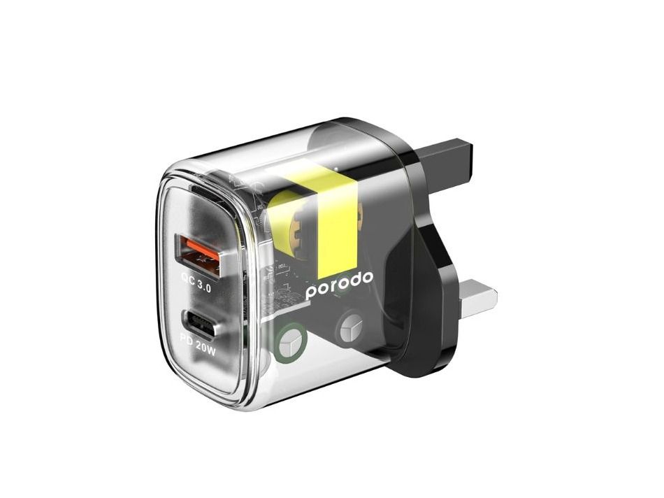 Porodo Dual Transparent Charger 18W UK - Black