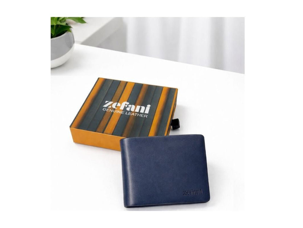 ZEFANI Premium Genuine Leather Bi-Fold Wallet for Men - Blue