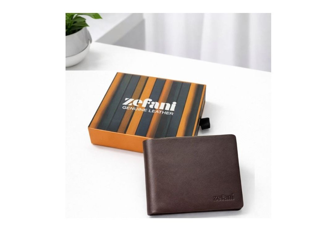 ZEFANI Premium Genuine Leather Bi-Fold Wallet for Men - Brown