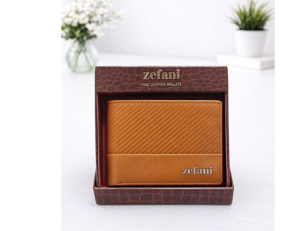 ZEFANI Premium Textured Leather Bi-Fold Wallet - Tan