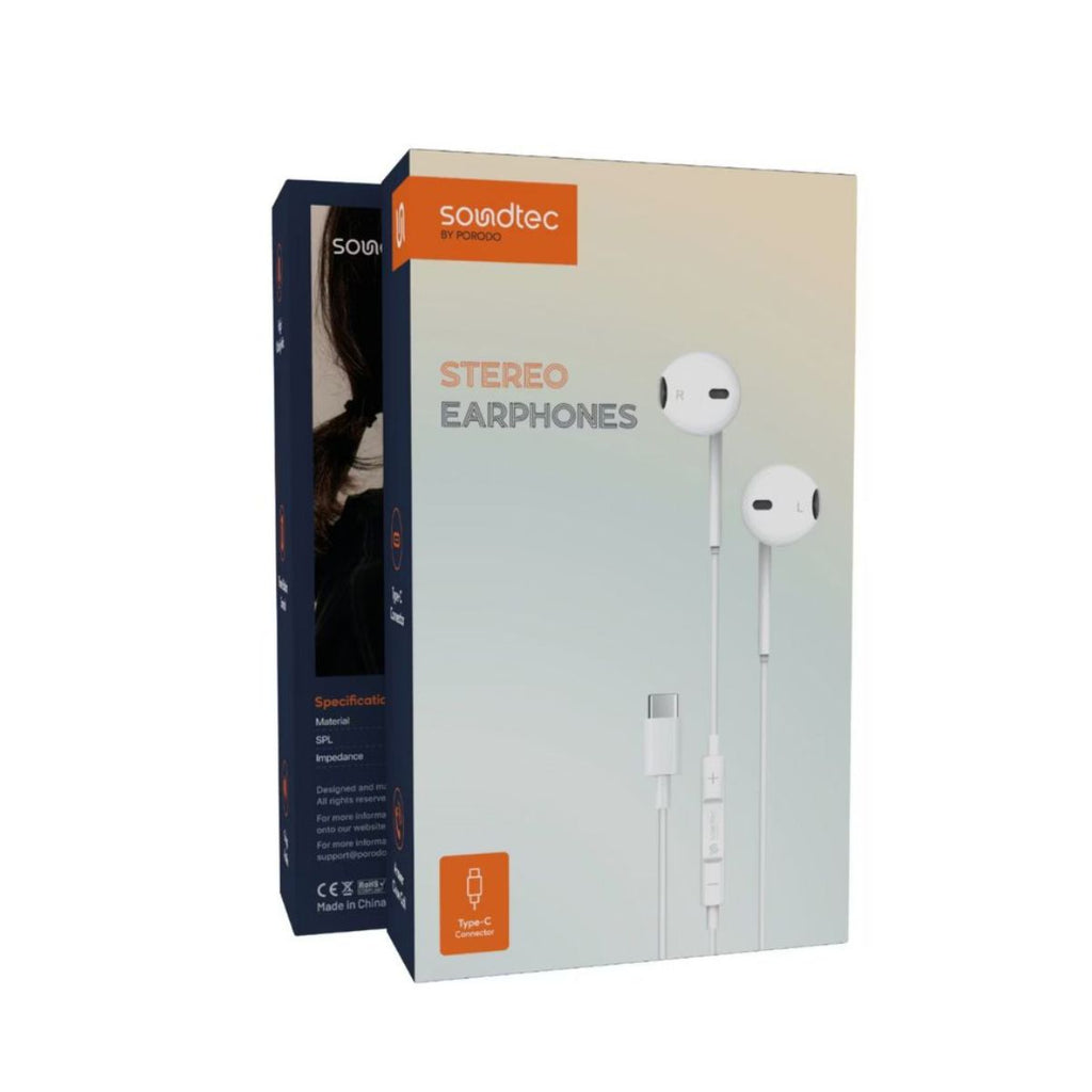 Pd-stcep-wh Porodo Soundtec Stereo Earphones Type-c with High-clarify Mic