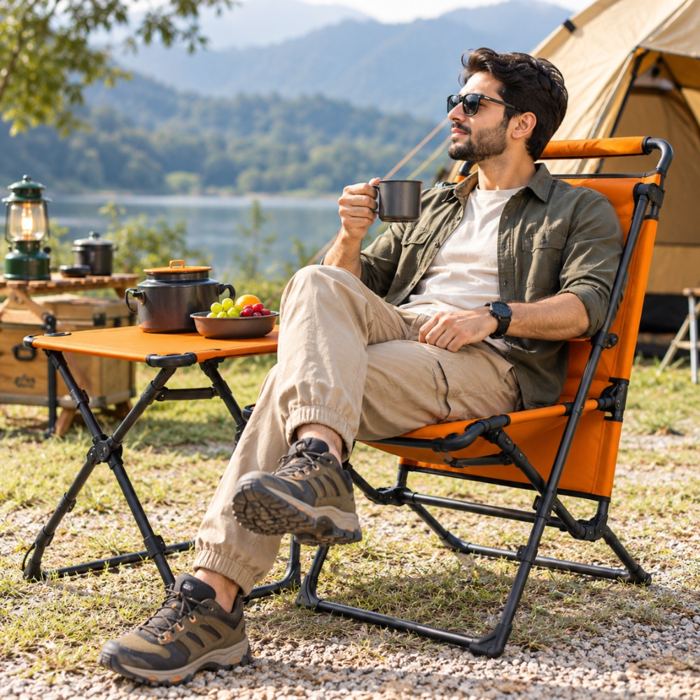 Porodo Lifestyle 2-in-1 Foldable Camping Chair & Table – Orange