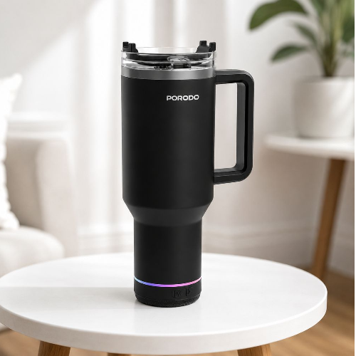 Porodo HydroTunes Portable Tumbler with Bluetooth Speaker- Black