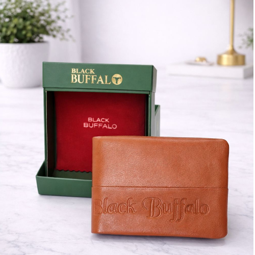 Black Buffalo Genuine Leather Wallet - Tan