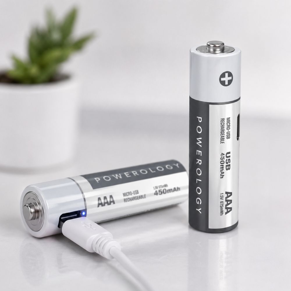 Powerology USB Rechargeable Lithium-ION AAA Battery (450mAh / 675mWh)