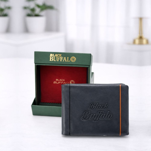 Black Buffalo Premium Leather Bi-fold Wallet - Blue