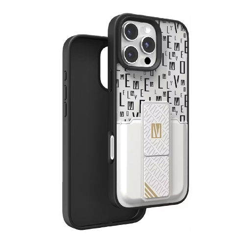 Levelo Morphix Gripstand Case With Cardholder For iPhone 16 Pro Max-White