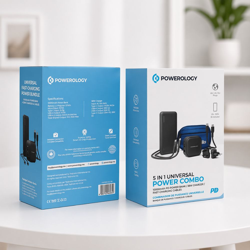Powerology 5-in-1 Power Combo – Fast Charging Multi-Device Kit Black